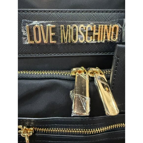 Love Moschino Black Nylon Backpack With Gold Hardware & Multiple Zipper Pockets - Picture 3 of 10